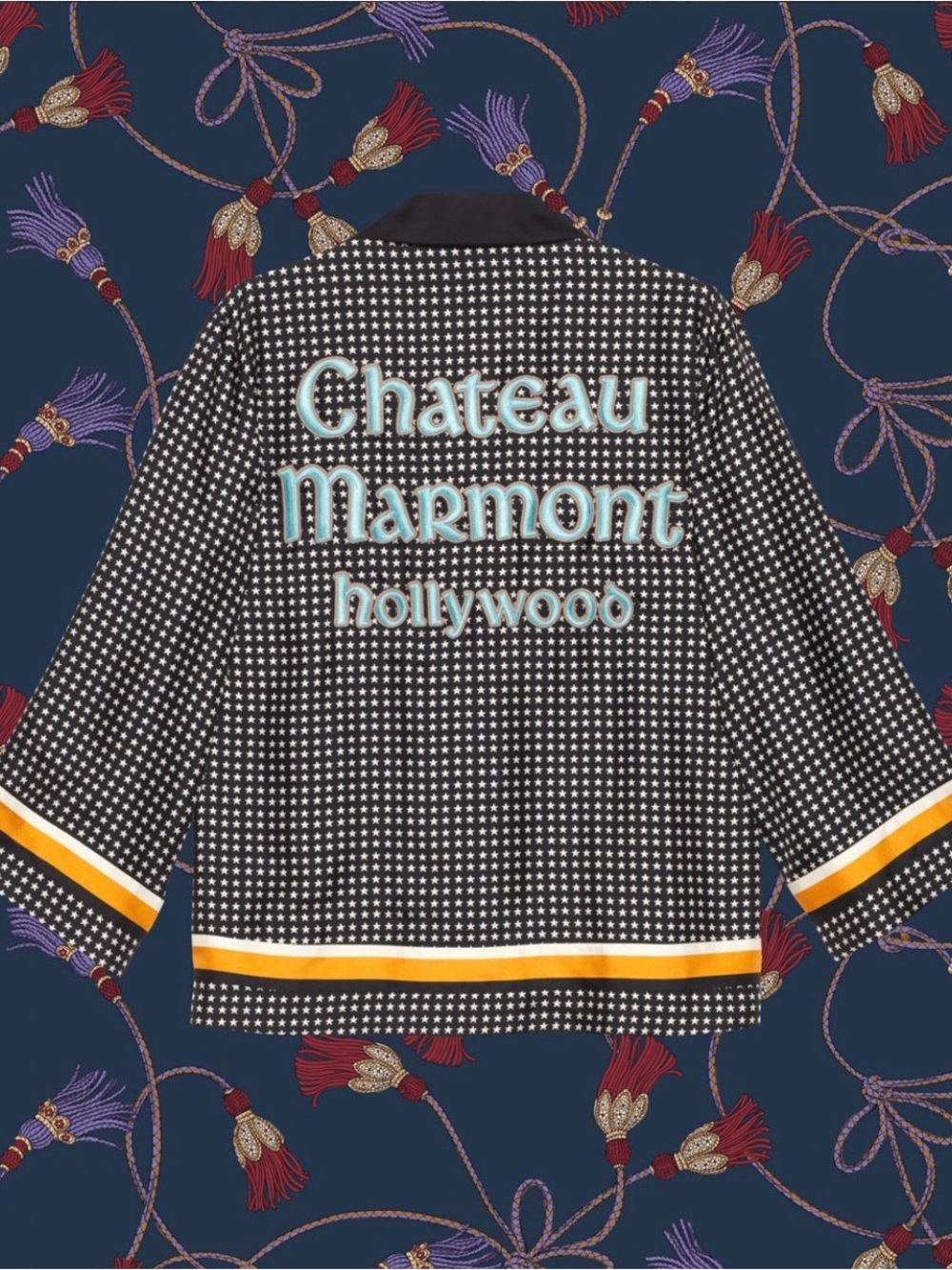 Gucci Black Star-Print Chateau Marmont Hollywood Jacket with Turquoise Lettering - Picture 3 of 3